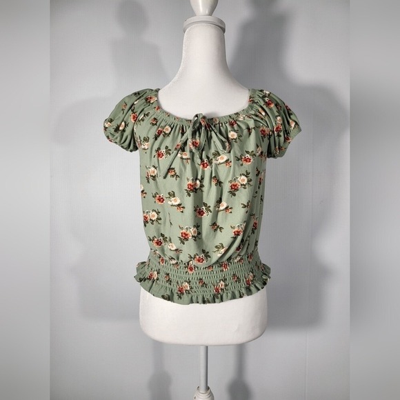 Orange Kiss Women's Floral Print Off Shoulder Sleeve Crop Top Size M - Picture 7 of 7